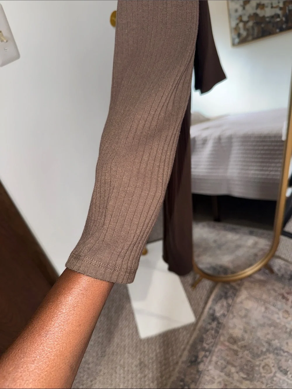 Terra & Sky Brown Ribbed Scoop-Neck Long Sleeve Dress